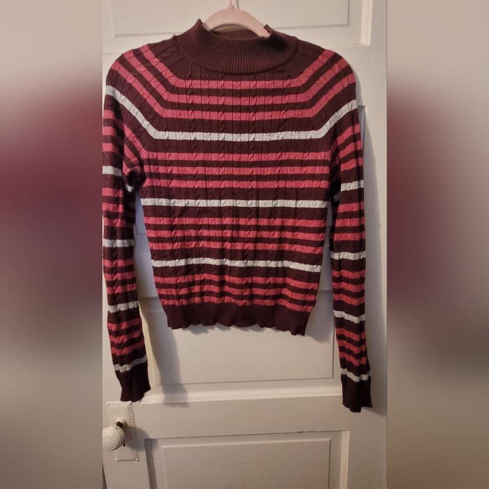 Hooked Up by IOT Pink and Brown Striped Sweater